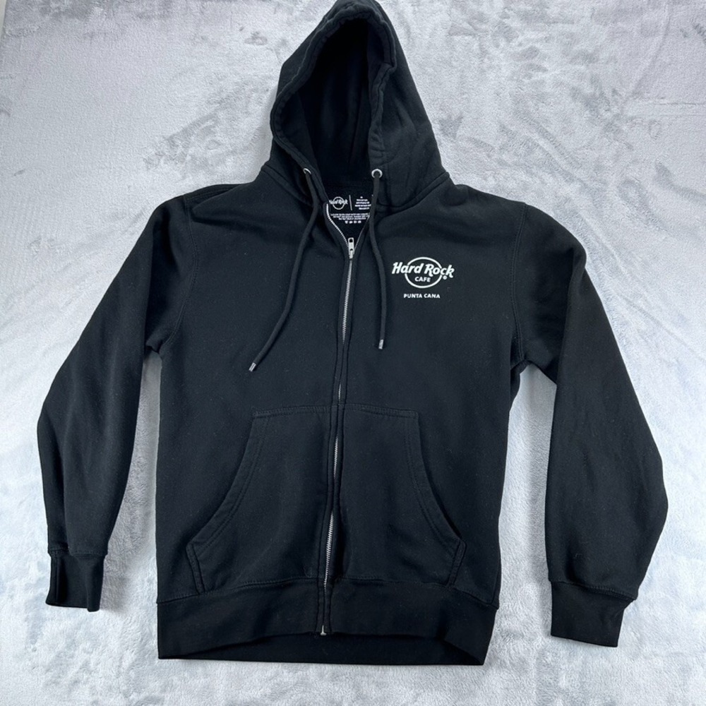 Hard Rock Cafe Jacket Hoodie Men's Medium Black  Full‎ Zip Drawstring  Graphic